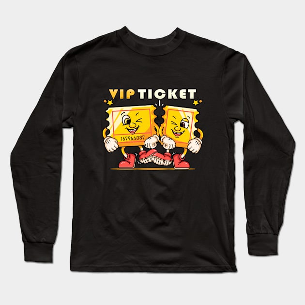 VIP Ticket, cartoon mascot character truncated tickets Long Sleeve T-Shirt by Vyndesign